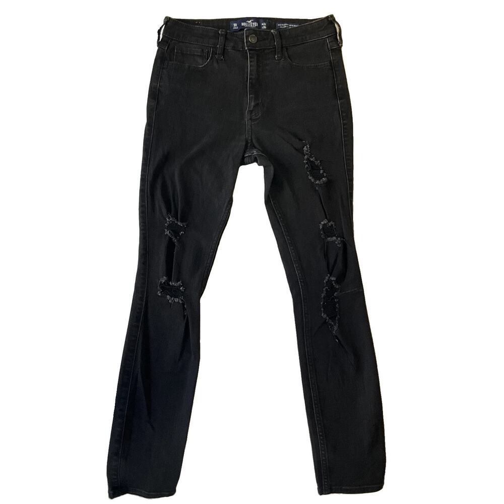 Hollister Women Jeans 3R26X26 Black Denim High-Rise Crop Super Skinny Distressed